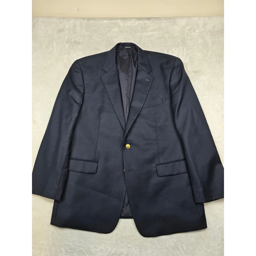 LRL Ralph Lauren Navy Blue Blazer Mens‎ 46R 100% Wool Gold Button Sport Coat